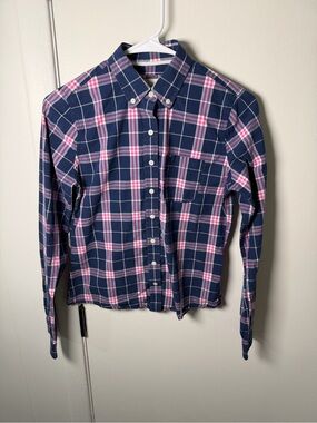 Abercrombie & Fitch Women’s Plaid Button‑Down Shirt | Navy/Pink/White | S | GUC